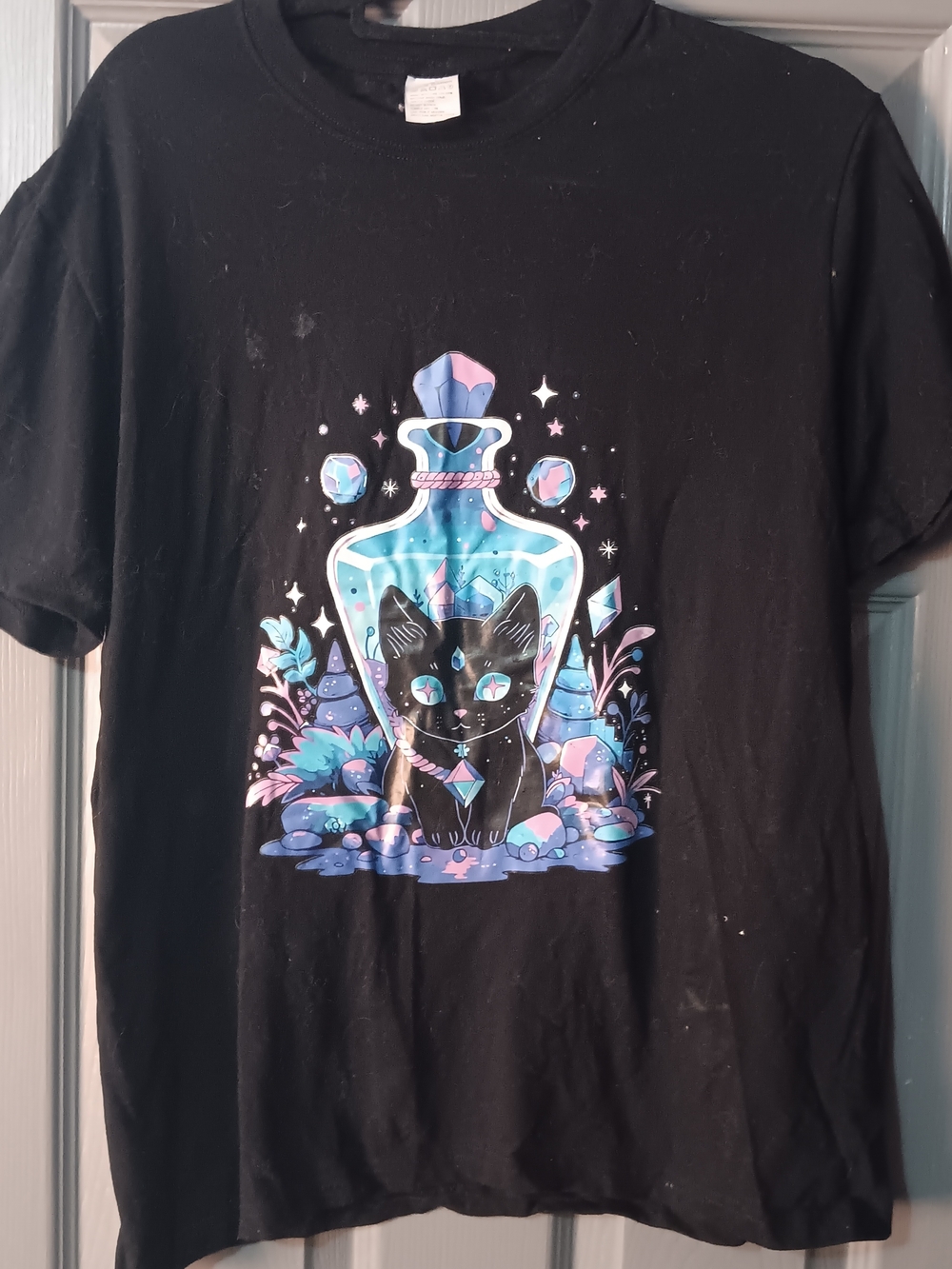 Black Cat Potion Graphic Tee - Black, Mystical Design